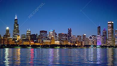 The citylights of Chicago skyline at night