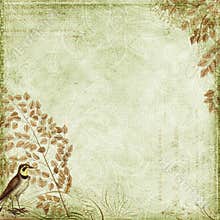 Green Grungy background design with bird, leaves