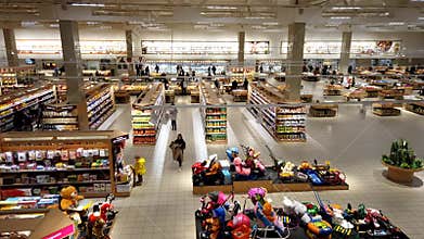 Panorama from above in the timelapse supermarket
