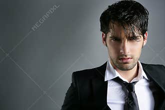 Fashion trendy suit young man hairstyle portrait