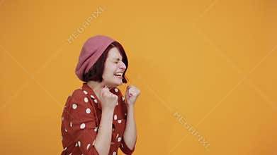 Beautiful young caucasian girl looking amaze, surprised, shocked and confused.