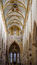 Interior Ulm Minster, main aisle of Ulm Cathedral. Ulmer Muenster, Baden-Wuerttemberg, Germany