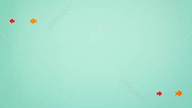 Paper boat floats on the sea with orange and red fish. Stop motion animation