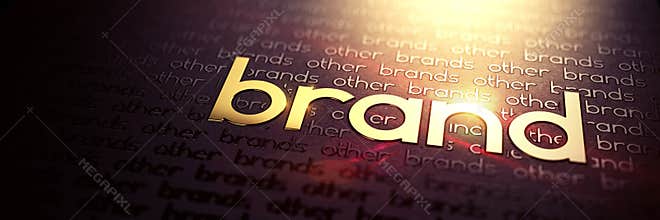 Macro Photo of Gold Slogan BRAND. Business Concept.
