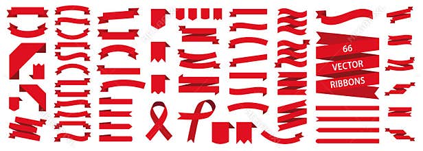 Ribbon red colored set. Banner isolated. Flat vector ribbons banners isolated background. Set ribbons or banners. Vector