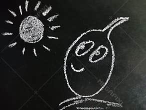 vegetables cartoon character looking at sun shining on chalkboard concept