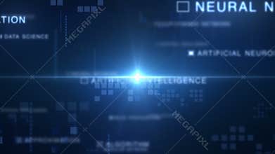 Flying through space of computer technology words and terms