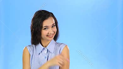 Pretty young woman is attentively listening and agree with idea
