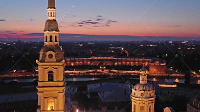 Aerial night view of Peter and Paul Fortress