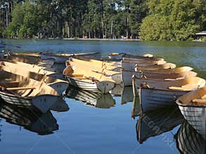 Wooden boats on Lake Bois de Boulogne, Paris, France, Europe