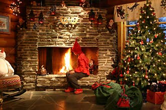 Santa's helper making fire