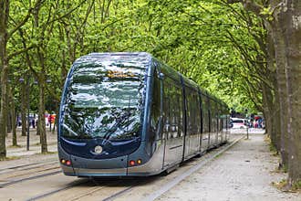 Modern tram in Bordeaux, France