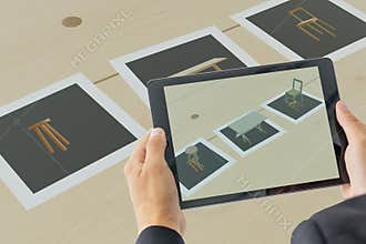 Smart augment mixed virtual reality with card to show the product while use technology