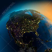 Night view of North America from