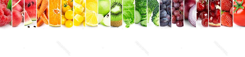 Collage of  fruits, vegetables and berries. Fresh mixed food