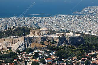 View of Acropolis from Lykavittos hill,Athens
