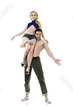 Man carries on his shoulders