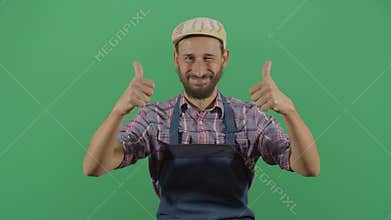 Adult man carpenter ok with thumbs