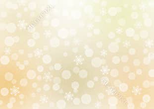Abstract Falling Snowflakes and Bokeh in Bright Golden Background