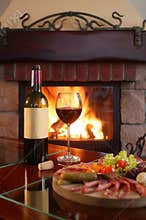 Fireplace And Red Wine 2