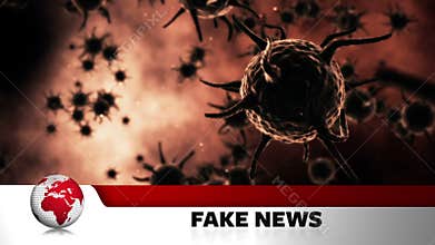 Word fake News written with digital animation of virus spreading