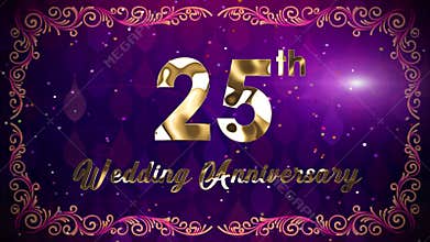 Golden silver light 25th wedding anniversary with romantic vine flourish frame ornaments