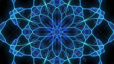 Abstract cosmic chaos looping animated background. Seamless symmetric kaleidoscope backdrop from Liquid golden hypnotic rays. VJ s