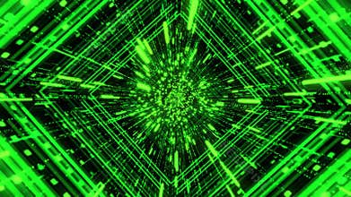 Green sci fi tunnel, abstract futuristic technology concept. Animation. 3D journey through cyberspace on black