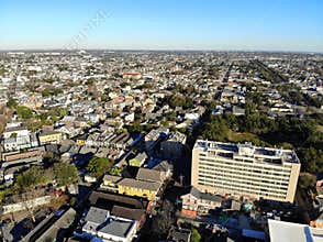 New Orleans, Louisiana, U.S.A - February 7, 2020 - The aerial view of the residential areas and buildings on French Quarter
