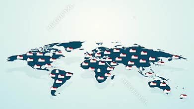 World map with family houses buildings, construction concept