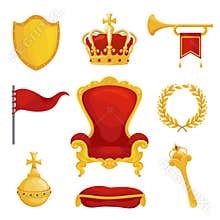 Monarchy symbol set, royalty and authority wealth