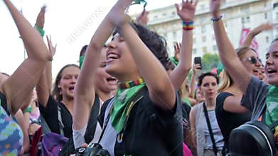 Young women in a rally in favor of legal, safe and free abortion