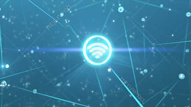 Global internet network 3d animation. Computer icons connect in global network