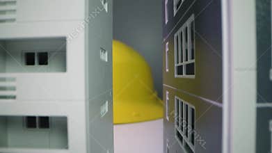 Civil engineering housing development - sliding through the apartment house scale models