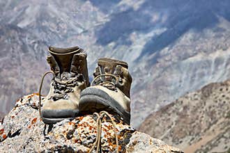Climbing boots on the rock