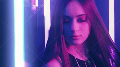 Neon girl portrait female elegance pensive woman
