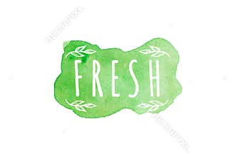 Eco, organic labels. Green abstract hand drawn watercolor background. Natural, organic food or cosmetic, bio, eco design