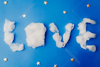 Newborn digital background with clouds and stars on blue background