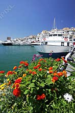Boats and flowers in Puerto Banus Marina