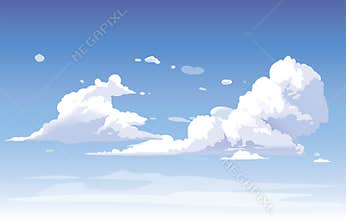 Vector blue sky clouds. Anime clean style. Background design
