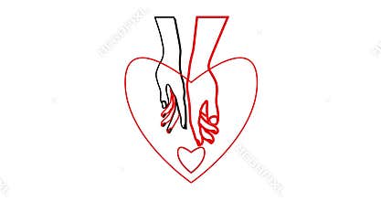 4K Hands of love couple, two rings and two hearts