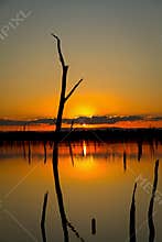 Sunrise at Lake Nuga Nuga, Queensland, on a still, calm morning.