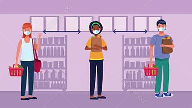 Social distancing campaign with supermarket customers