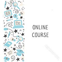Hand drawn set of online education elements. Vector illustration.