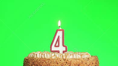 Blowing out a number four birthday candle on a delicious cake, green screen 4