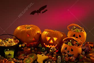 Halloween party decorations with pumpkins