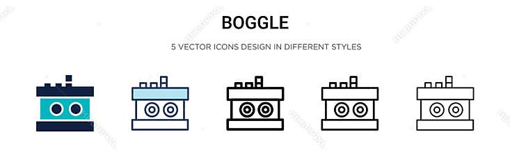 Boggle icon in filled, thin line, outline and stroke style. Vector illustration of two colored and black boggle vector icons