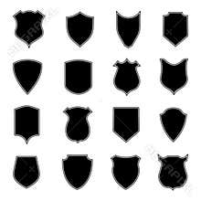 Set shield shapes. Badge, crest and icon of security. Blank black banner and emblem for coat of safety service or police. Heraldic