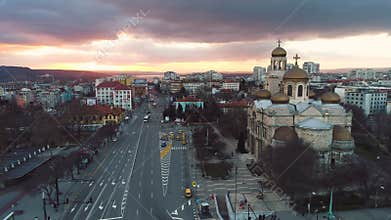 Cathedral of thAerial view over Varna city and The Cathedral of the Assumption in the ce Assumption in Varna city center, Bulgaria