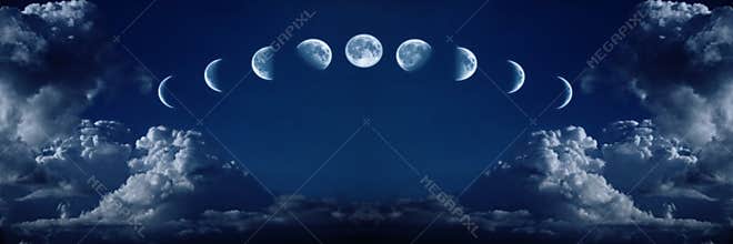 Nine phases of the full growth cycle of the moon